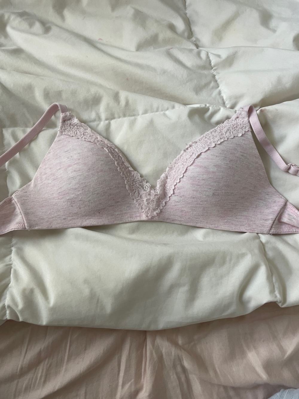 PINK Victoria's Secret Light Pink Lace-Trim Wireless Bra